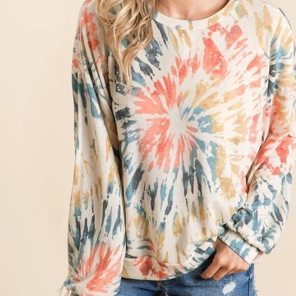 BiBi Tie Dye Print Terry Pull Over - Picture 1 of 9